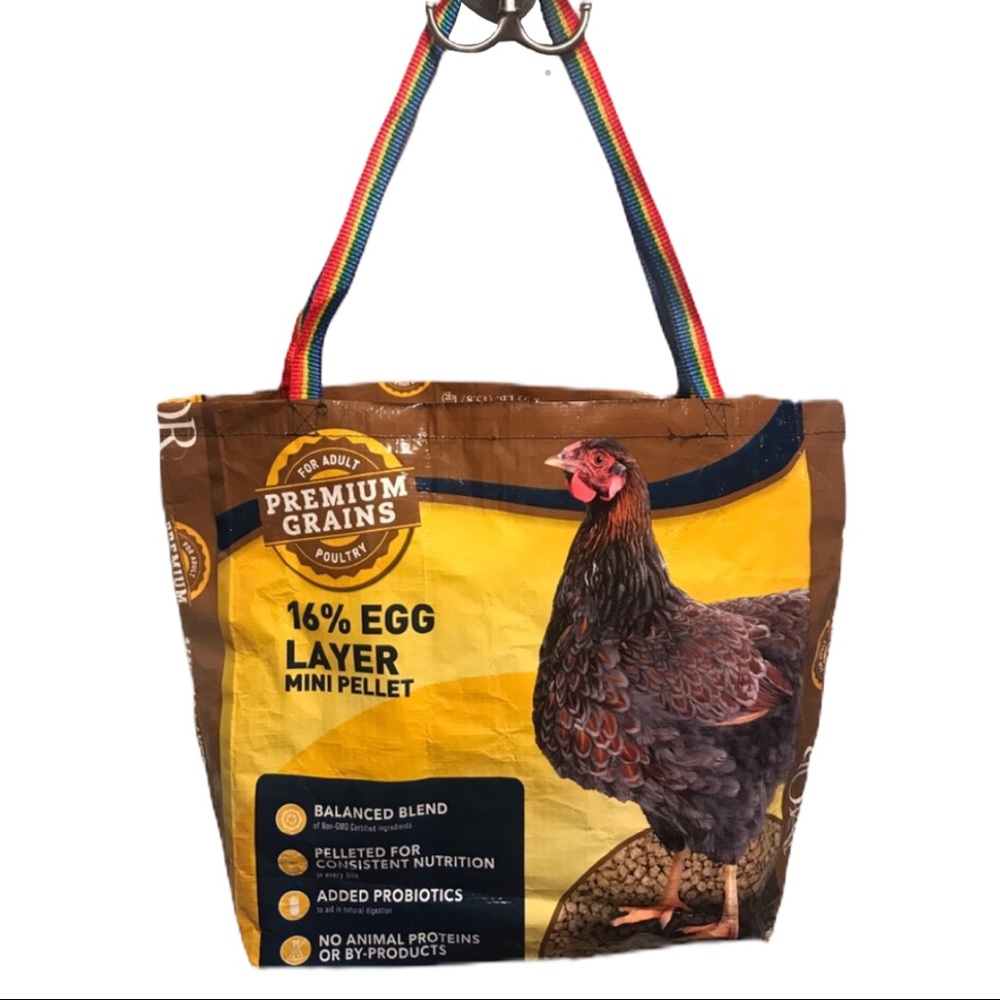 Upcycled Chicken Feed Bag Reusable Shopping Tote - Picture 1 of 4